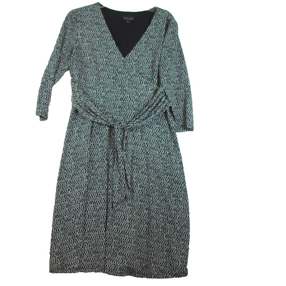 Black Label By Evan Picone Womens Black‎ V-Neck 3/4 Sleeve Mock Wrap Dress Sz 12 - Picture 1 of 9